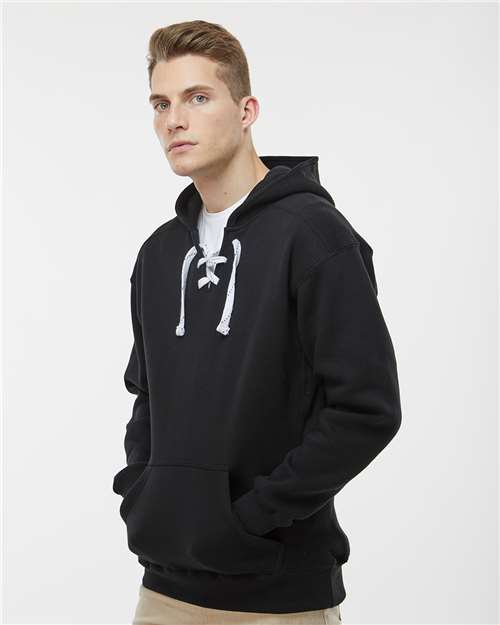 J. America 8830 Men's Sport Lace Hooded Sweatshirt - Black - model side