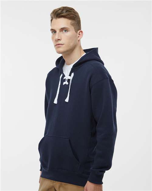 J. America 8830 Men's Sport Lace Hooded Sweatshirt - Navy - model side