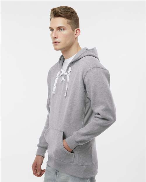 J. America 8830 Men's Sport Lace Hooded Sweatshirt - Oxford - model side