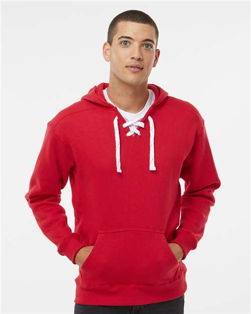 J. America 8830 Men's Sport Lace Hooded Sweatshirt - Red - model front