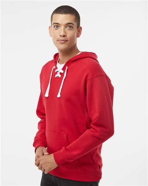 J. America 8830 Men's Sport Lace Hooded Sweatshirt - Red - model side