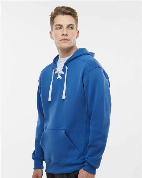 J. America 8830 Men's Sport Lace Hooded Sweatshirt - Royal - model side