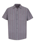 Red Kap SP24 Men's Industrial Short Sleeve Work Shirt - Charcoal/ Red/ White Stripe - front