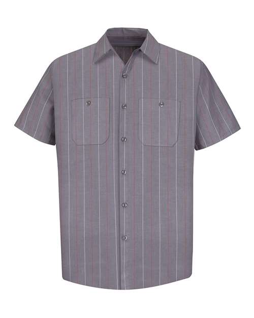 Red Kap SP24 Men's Industrial Short Sleeve Work Shirt - Charcoal/ Red/ White Stripe - front
