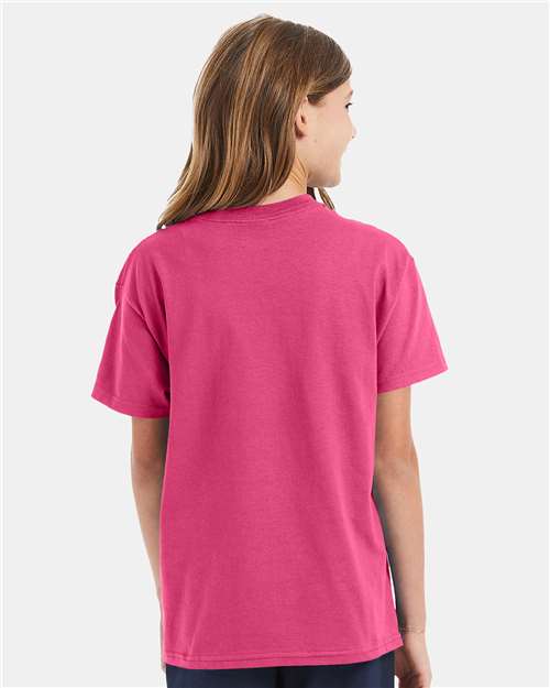 Hanes 5450 Youth Authentic T-Shirt - Wow Pink - model back
