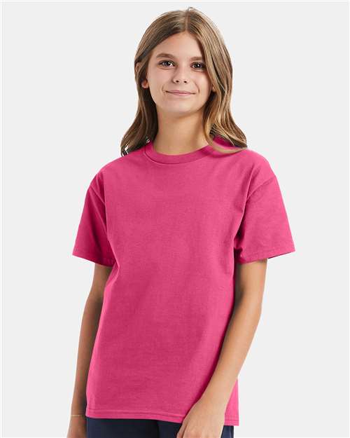 Hanes 5450 Youth Authentic T-Shirt - Wow Pink - model front