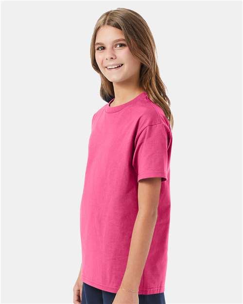 Hanes 5450 Youth Authentic T-Shirt - Wow Pink - model side