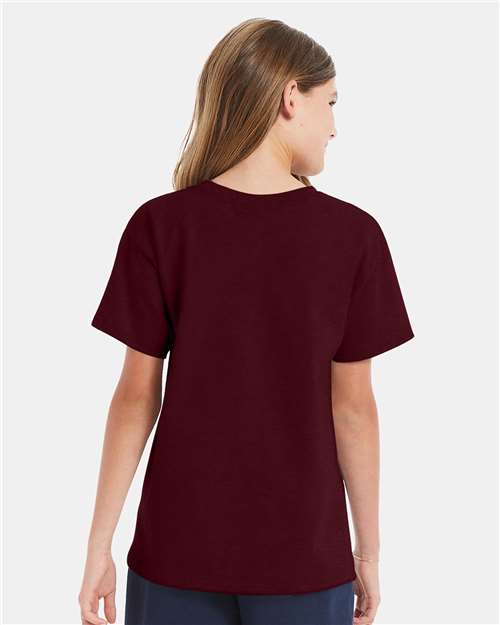 Hanes 5480 Youth Essential-T T-Shirt - Maroon - model back