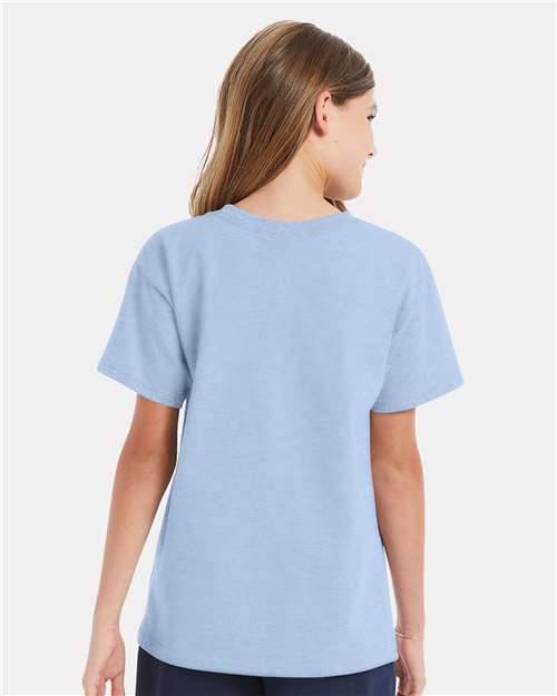 Hanes 5480 Youth Essential-T T-Shirt - Light Blue - model back
