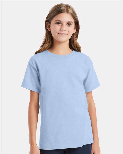 Hanes 5480 Youth Essential-T T-Shirt - Light Blue - model front