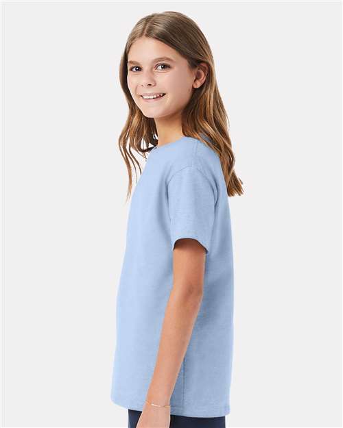 Hanes 5480 Youth Essential-T T-Shirt - Light Blue - model side