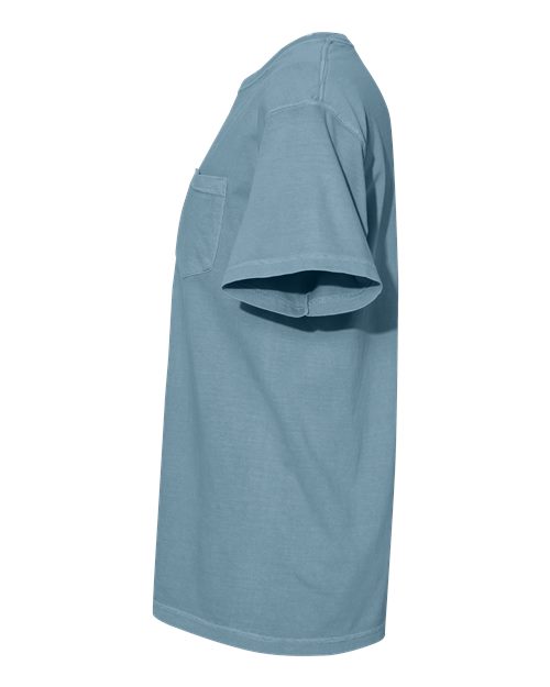 Comfort Colors 6030 Unisex Garment-Dyed Heavyweight Pocket T-Shirt - Ice Blue - side