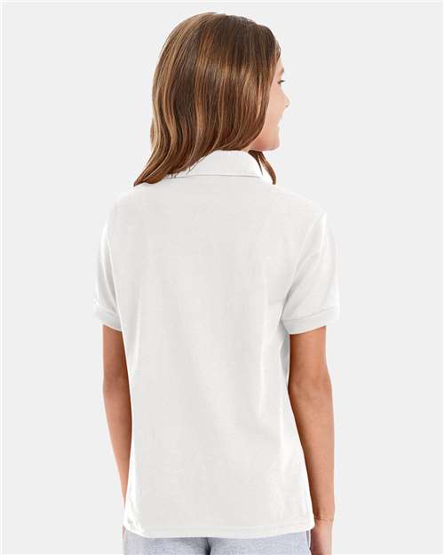 Hanes 054Y Youth EcoSmart Jersey Polo - White - model back