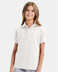Hanes 054Y Youth EcoSmart Jersey Polo - White - model front