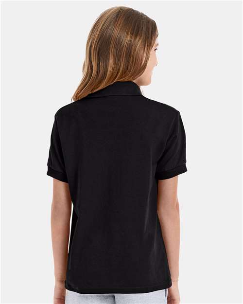 Hanes 054Y Youth EcoSmart Jersey Polo - Black - model back