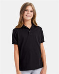 Hanes 054Y Youth EcoSmart Jersey Polo - Black - model front