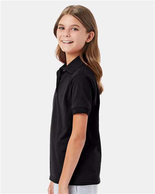 Hanes 054Y Youth EcoSmart Jersey Polo - Black - model side