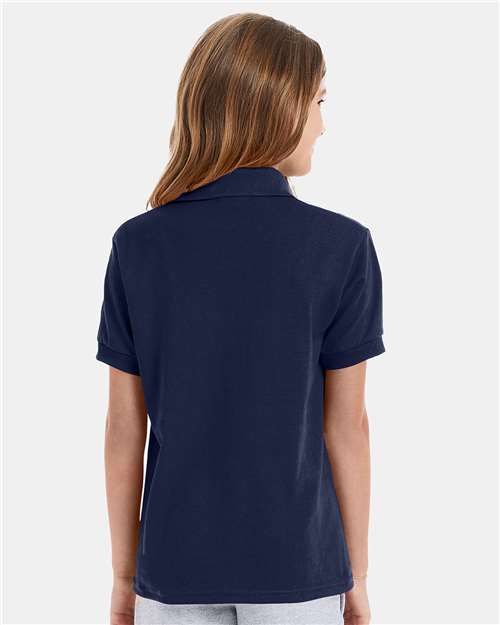 Hanes 054Y Youth EcoSmart Jersey Polo - Navy - model back