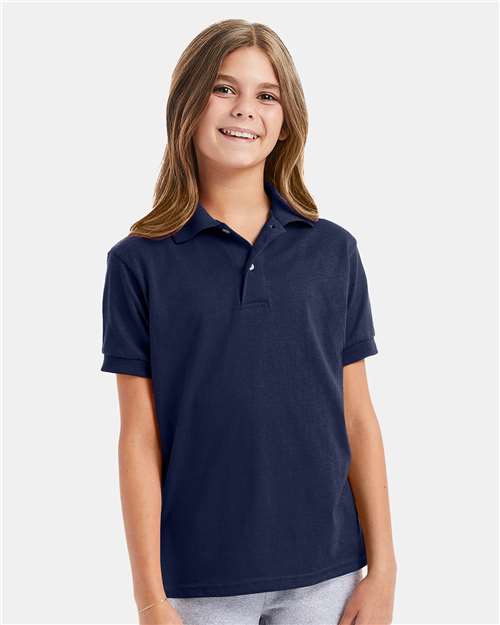 Hanes 054Y Youth EcoSmart Jersey Polo - Navy - model front