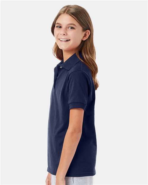 Hanes 054Y Youth EcoSmart Jersey Polo - Navy - model side
