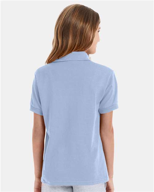 Hanes 054Y Youth EcoSmart Jersey Polo - Light Blue - model back