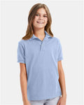 Hanes 054Y Youth EcoSmart Jersey Polo - Light Blue - model front