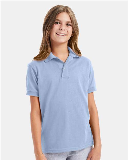 Hanes 054Y Youth EcoSmart Jersey Polo - Light Blue - model front
