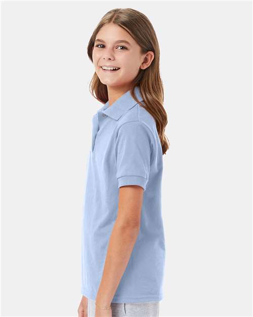 Hanes 054Y Youth EcoSmart Jersey Polo - Light Blue - model side