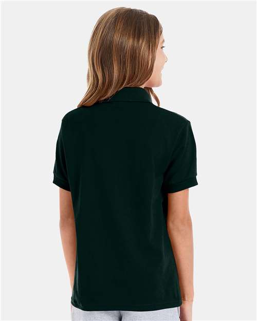 Hanes 054Y Youth EcoSmart Jersey Polo - Deep Forest - model back