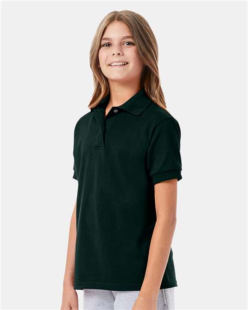 Hanes 054Y Youth EcoSmart Jersey Polo - Deep Forest - model side
