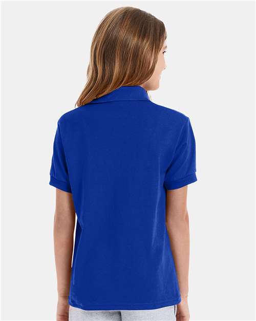 Hanes 054Y Youth EcoSmart Jersey Polo - Deep Royal - model back