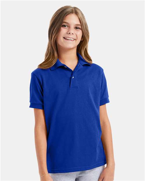 Hanes 054Y Youth EcoSmart Jersey Polo - Deep Royal - model front