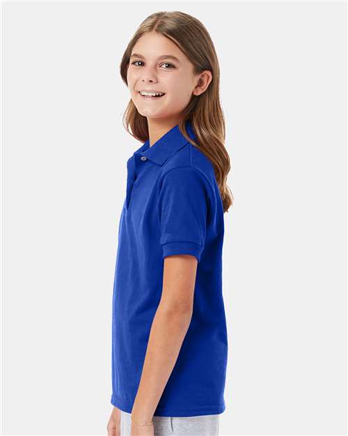 Hanes 054Y Youth EcoSmart Jersey Polo - Deep Royal - model side