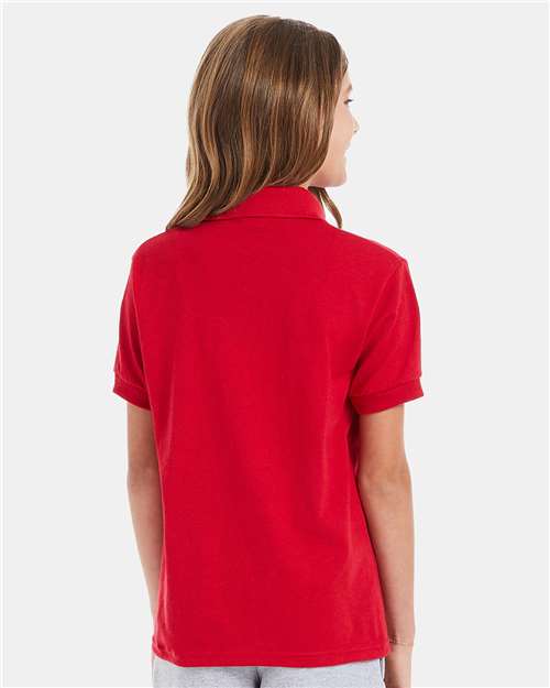 Hanes 054Y Youth EcoSmart Jersey Polo - Deep Red - model back