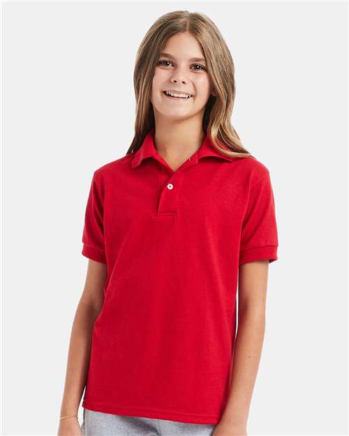 Hanes 054Y Youth EcoSmart Jersey Polo - Deep Red - model front