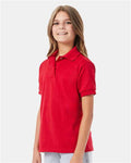 Hanes 054Y Youth EcoSmart Jersey Polo - Deep Red - model side