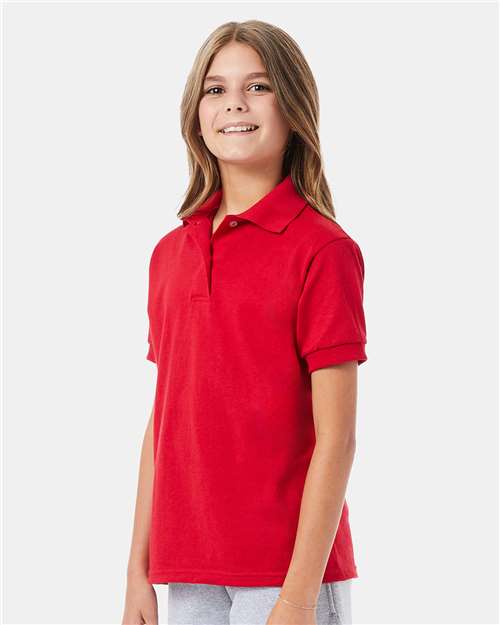 Hanes 054Y Youth EcoSmart Jersey Polo - Deep Red - model side