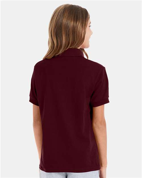 Hanes 054Y Youth EcoSmart Jersey Polo - Maroon - model back