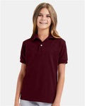 Hanes 054Y Youth EcoSmart Jersey Polo - Maroon - model front