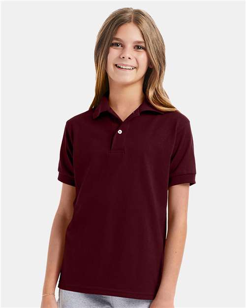 Hanes 054Y Youth EcoSmart Jersey Polo - Maroon - model front