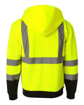 Kishigo JS102-103 Unisex Hi-Vis Full-Zip Hooded Sweatshirt - Lime - back