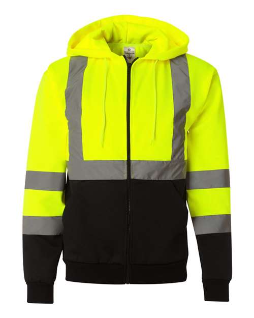 Kishigo JS102-103 Unisex Hi-Vis Full-Zip Hooded Sweatshirt - Lime - front