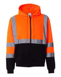 Kishigo JS102-103 Unisex Hi-Vis Full-Zip Hooded Sweatshirt - Orange - front