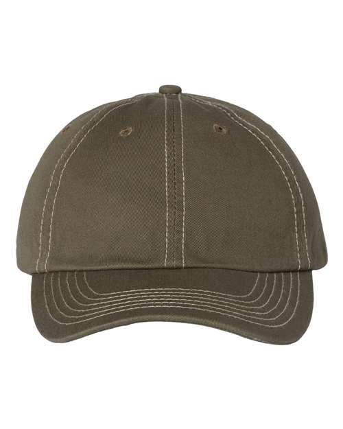Valucap VC300A Bio-Washed Classic Dad Hat - Olive/ Stone Stitch - front