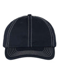 Valucap VC300A Bio-Washed Classic Dad Hat - Navy/ Stone Stitch - front