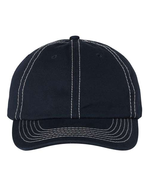 Valucap VC300A Bio-Washed Classic Dad Hat - Navy/ Stone Stitch - front