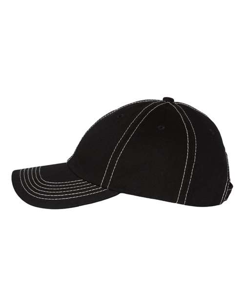 Valucap VC300A Bio-Washed Classic Dad Hat - Black/ Stone Stitch - side