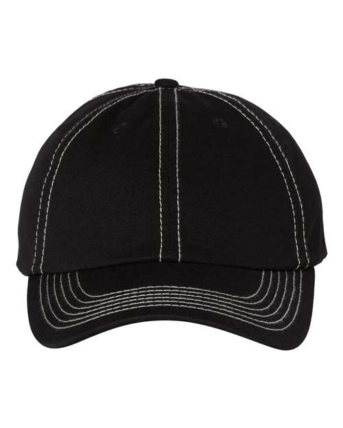Valucap VC300A Bio-Washed Classic Dad Hat - Black/ Stone Stitch - front