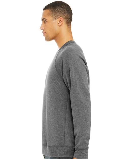 BELLA + CANVAS 3901 Unisex Sponge Fleece Raglan Crewneck Sweatshirt - Grey Triblend - model side