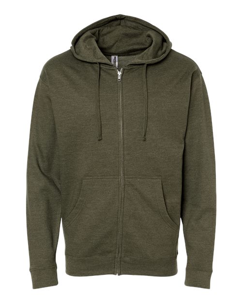 Independent Trading Co. SS4500Z Midweight Full-Zip Hooded Sweatshirt - Army Heather - flat front